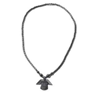 70. Magnetic by Design Hematite Beaded Necklace with Eagle Pendant